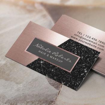rose gold black glitter modern beauty salon spa business card