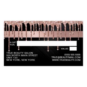 Small Rose Gold Black Metallic Glitter Drips Gift Credit Business Card Back View