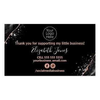 Small Rose Gold Black Thank You For Your Purchase Business Card Back View