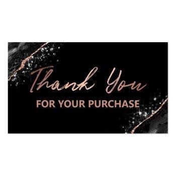 Small Rose Gold Black Thank You For Your Purchase Business Card Front View