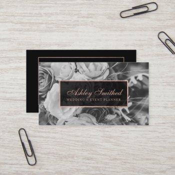 rose gold black white wedding event planner photo business card