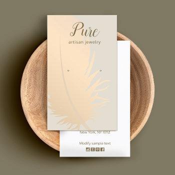 Small Rose Gold Boho Feather Earring Display Business Card Front View