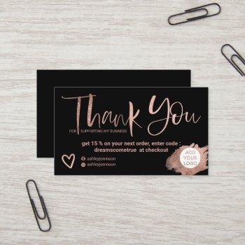 rose gold brush font black chic order thank you business card