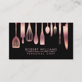 rose gold chef kitchen tools glitter faux catering business card