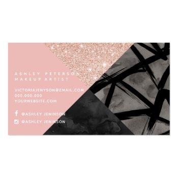 Small Rose Gold Color Block Watercolor Makeup Typography Business Card Back View