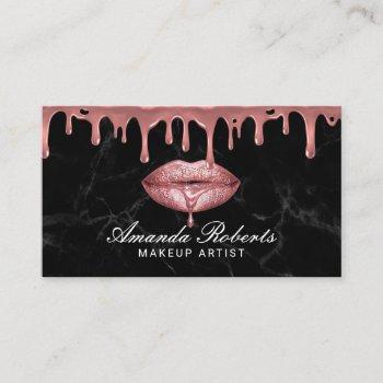rose gold dripping lips black marble makeup artist business card