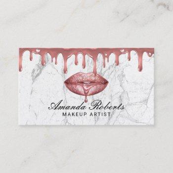 rose gold dripping lips white marble makeup artist business card