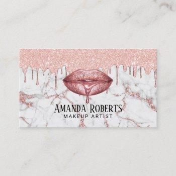 rose gold drips lips marble makeup artist salon business card