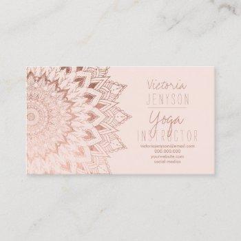 rose gold floral mandala blush yoga instructor business card