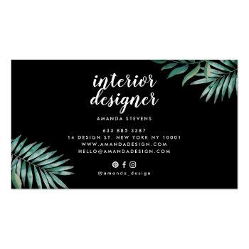 Small Rose Gold Foil Black Tropical Green Watercolor Business Card Back View