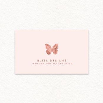 rose gold foil butterfly elegant blush pink business card