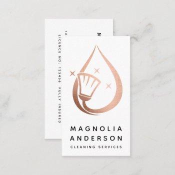 rose gold foil house cleaning services business card