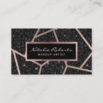 rose gold geometric black glitter beauty salon business card