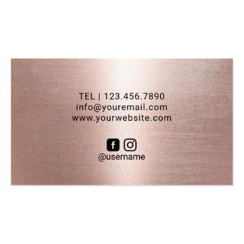 Small Rose Gold Geometric Black Glitter Beauty Salon Business Card Back View