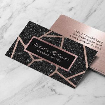 rose gold geometric black glitter beauty salon business card