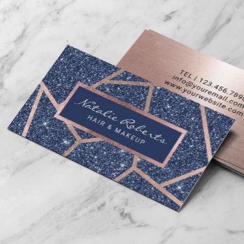 rose gold geometric navy blue glitter beauty salon business card