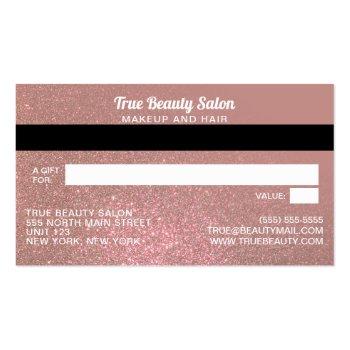 Small Rose Gold Glitter Credit Card Gift Certificate Back View