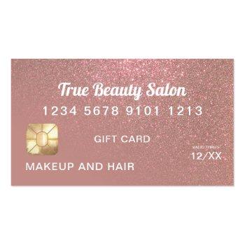 Small Rose Gold Glitter Credit Card Gift Certificate Front View