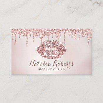 rose gold glitter drips chic lips makeup artist business card