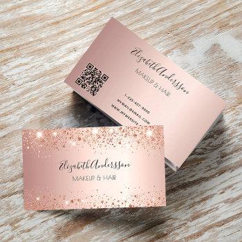 rose gold glitter dust metal qr code business card