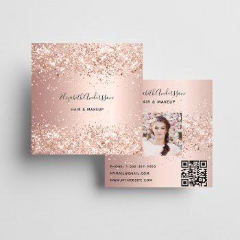 rose gold glitter dust profile photo qr code square business card