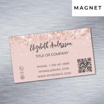 rose gold glitter elegant qr code business card magnet