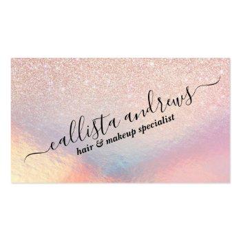 Small Rose Gold Glitter Iridescent Holographic Gradient Business Card Front View