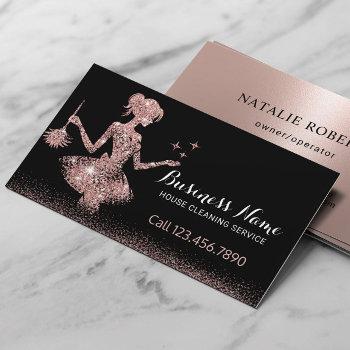 rose gold glitter maid cleaning housekeeping business card