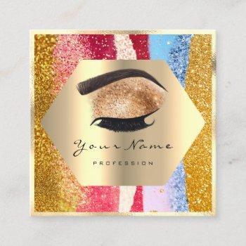rose gold glitter makeup artist logo strokes lash square business card