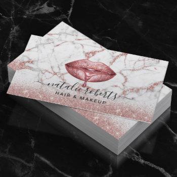 rose gold glitter marble drips lips makeup artist business card