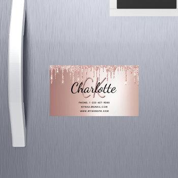 rose gold glitter metallic elegant monogram business card magnet
