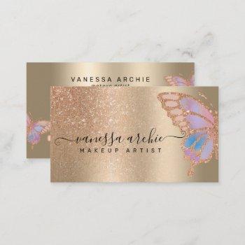 rose gold glitter metallic foil rainbow butterfly  business card