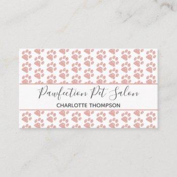 rose gold glitter pink paw prints dog grooming business card