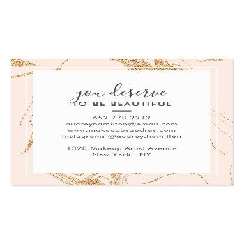 Small Rose Gold Glitter Pink White Marble Elegant Makeup Square Business Card Back View