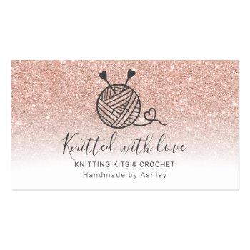 Small Rose Gold Glitter White Knitting Crochet Handmade Business Card Front View