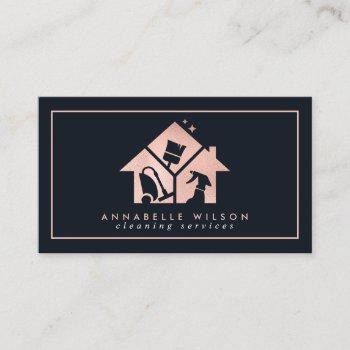 rose gold house cleaning services business card