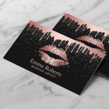 rose gold lips trendy dripping black beauty salon business card