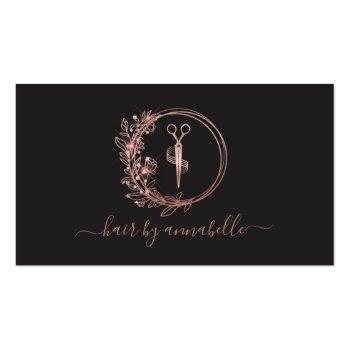 Small Rose Gold Logo Hairstylist Business Card Front View