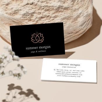 Small Rose Gold Lotus Logo | Yoga Wellness Meditation Business Card Front View