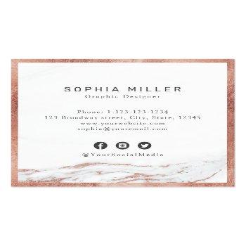 Small Rose Gold Marble Custom Company Logo Professional Square Business Card Back View