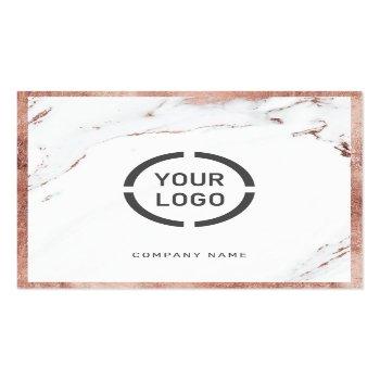 Small Rose Gold Marble Custom Company Logo Professional Square Business Card Front View