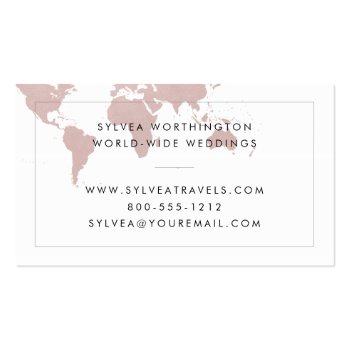 Small Rose Gold Pink World Map Travel Business Card Back View