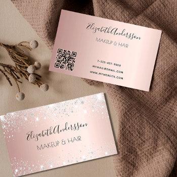 rose gold silver glitter dust metal qr code business card