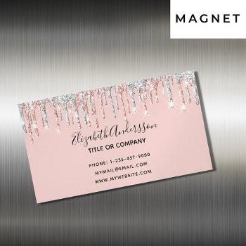 rose gold silver glitter elegant modern business card magnet