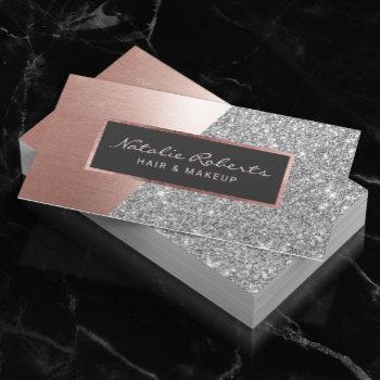 rose gold silver glitter modern beauty salon spa business card