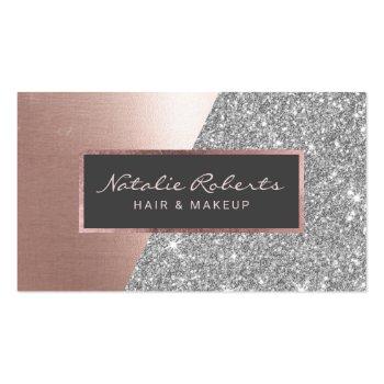 Small Rose Gold Silver Glitter Modern Beauty Salon Spa Business Card Front View