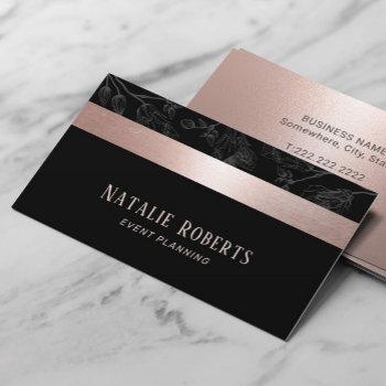 rose gold stripe dark gray floral event planning business card