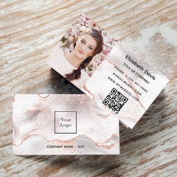 rose gold white agate marble photo qr code logo  business card