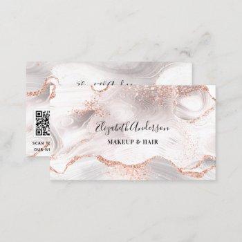 rose gold white agate marble qr code business card