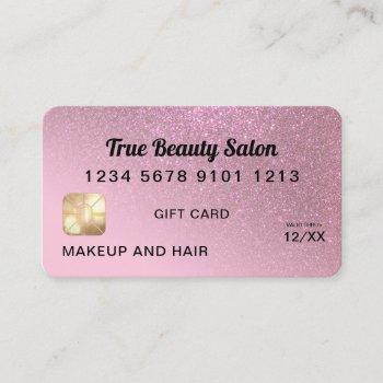 Small Rose Pink Glitter Credit Card Gift Certificate Front View